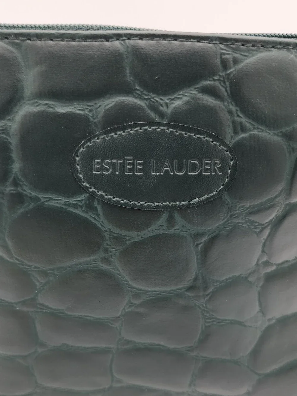 Estee Lauder Dark Green Embossed Croc Cosmetic Pouch